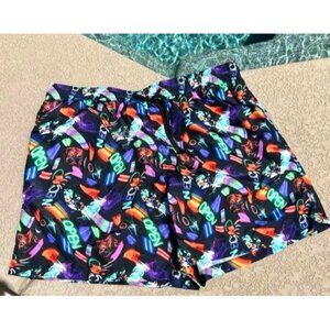 Jared Lang Mens Neon Print Swim Trunks XL Elastic Waist Mesh Lining Pockets
